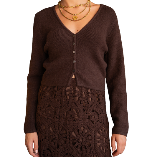MILA VNECK KNITTED CARDIGAN CHOCOLATE