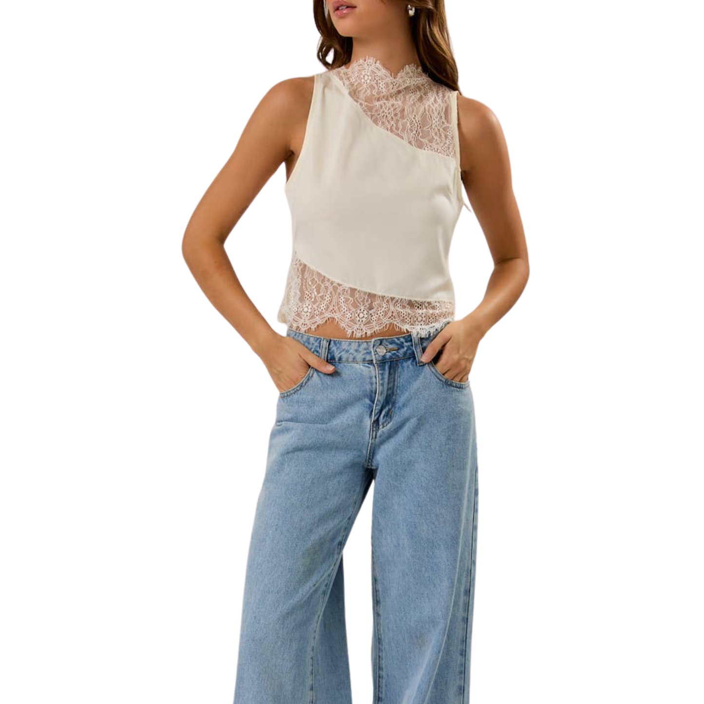 LACE SLEEVELESS TOP CREAM