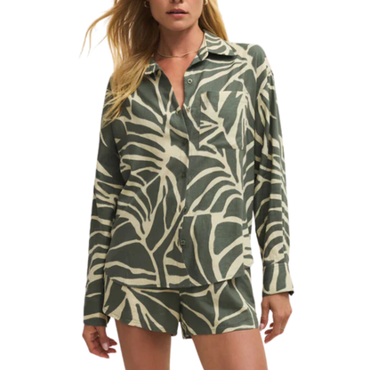 ALFIFE TOVA PALM BUTTON UP TEA LEAF