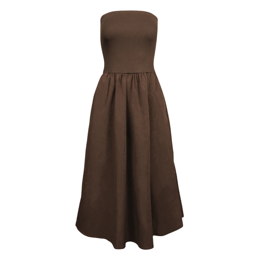 TUBE TOP MIDI DRESS DARK BROWN