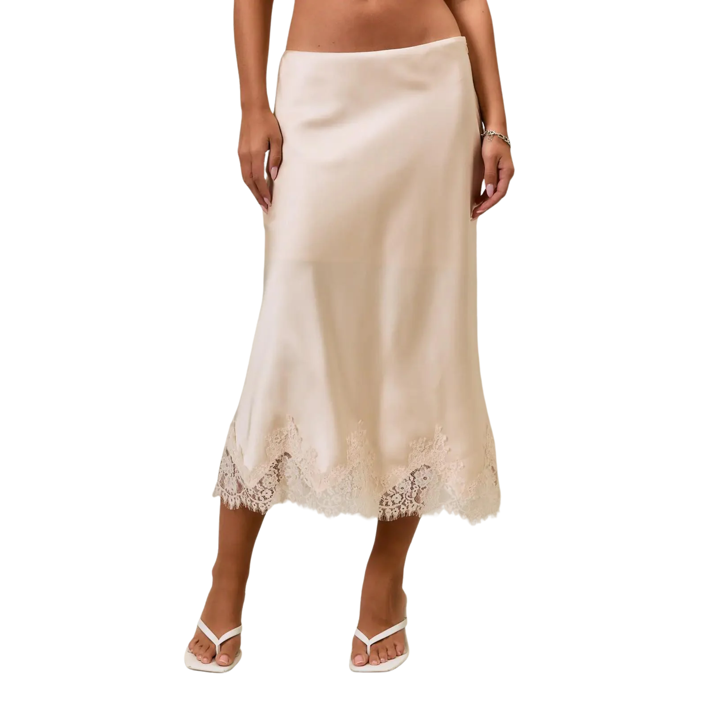 LACE TRIM BIAS SKIRT CREAM