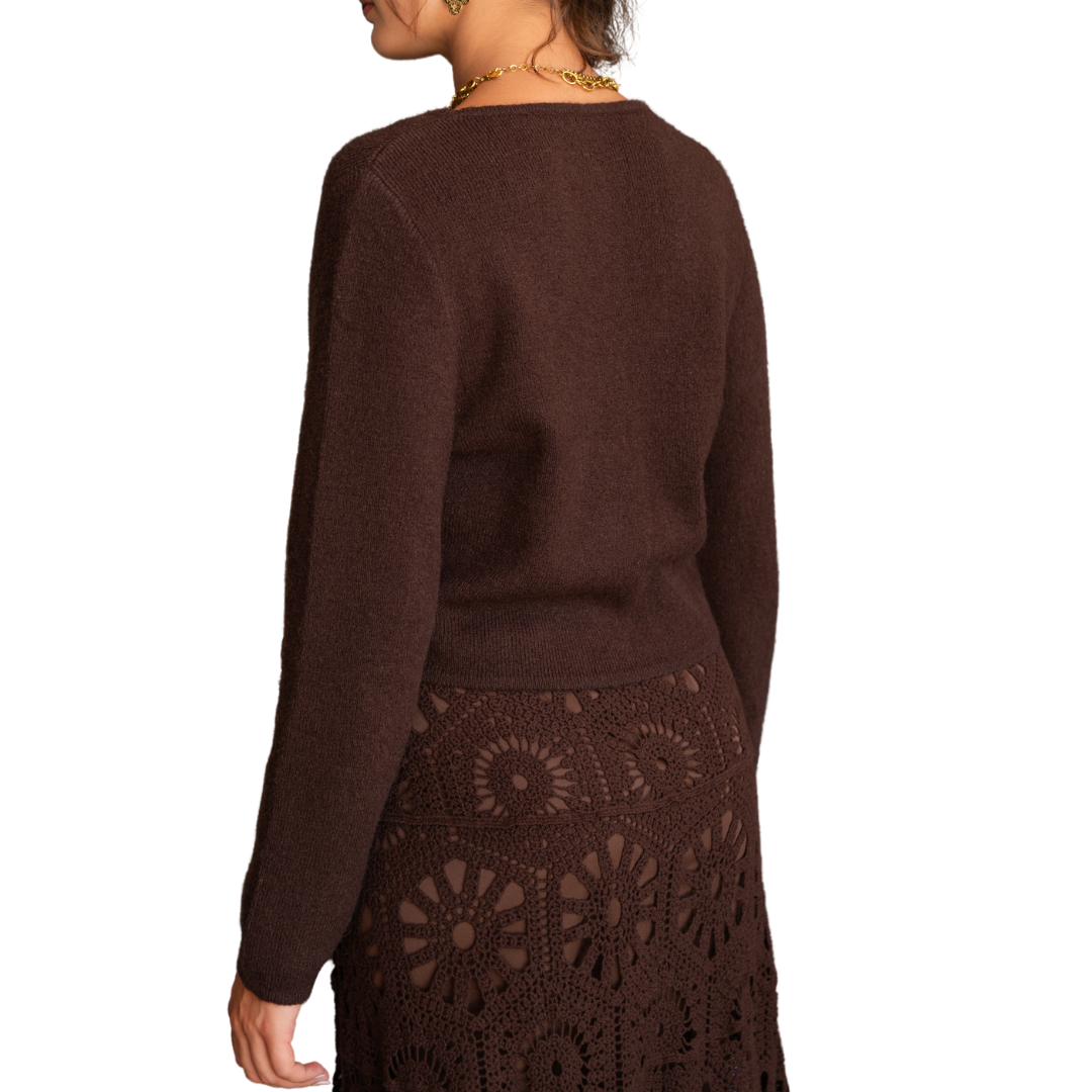 MILA VNECK KNITTED CARDIGAN CHOCOLATE