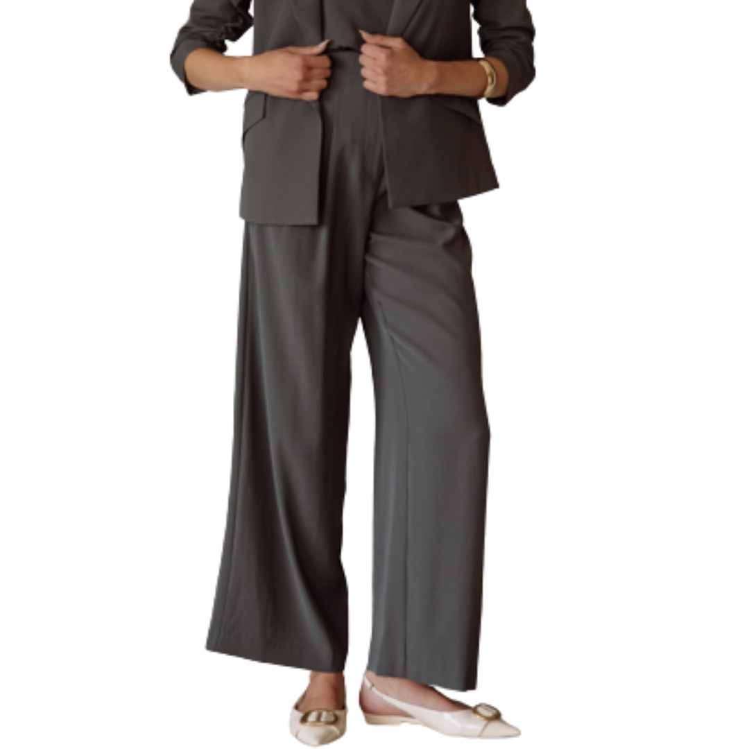 PLEATED WIDE LEG PANTS OLIVE