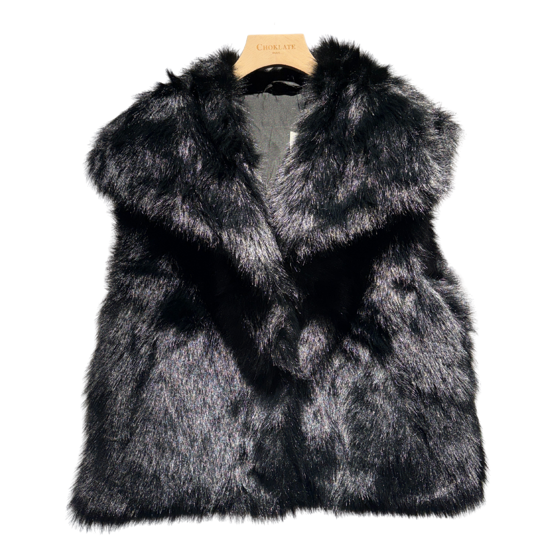 SLEEVELESS FAUX FUR VEST BLACK