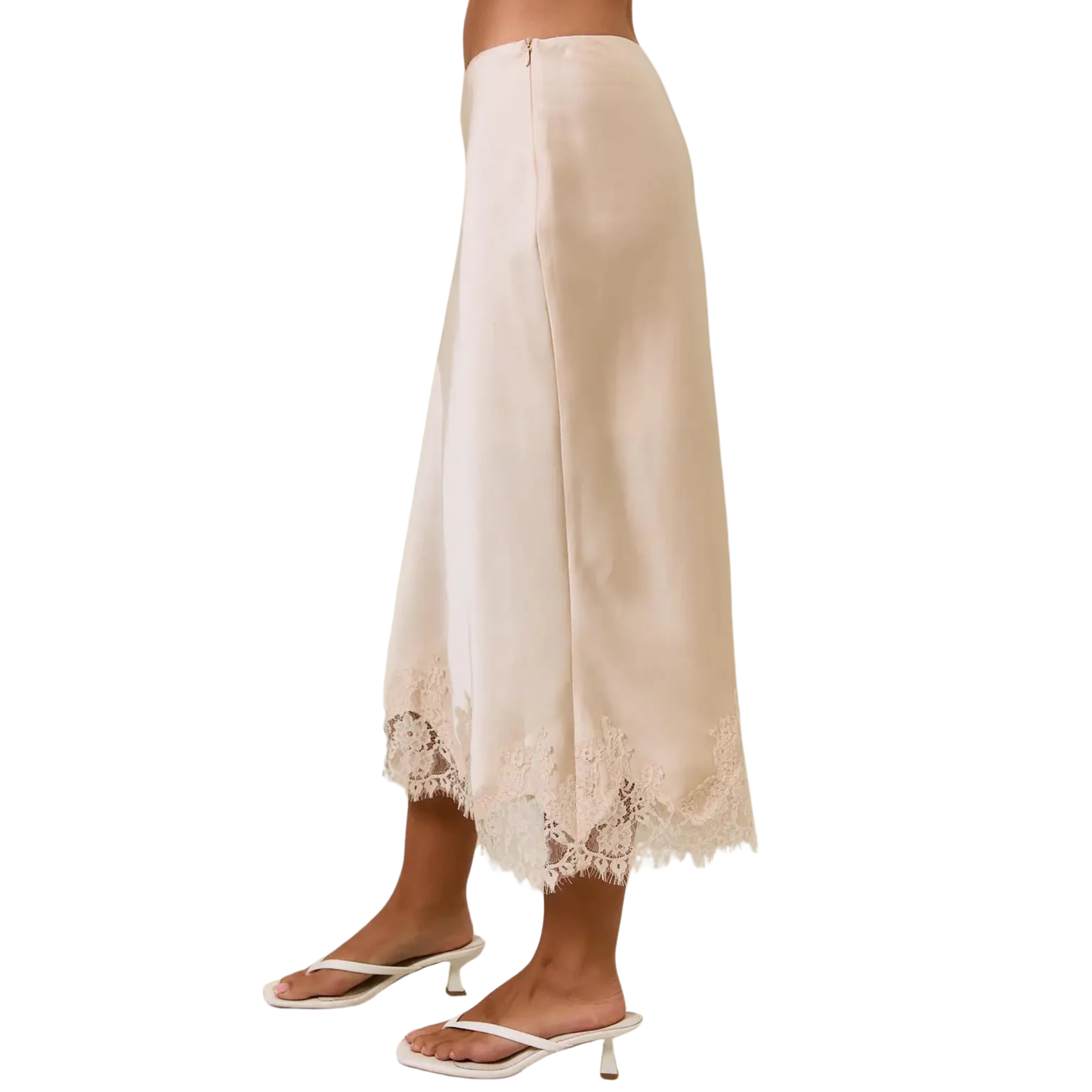 LACE TRIM BIAS SKIRT CREAM