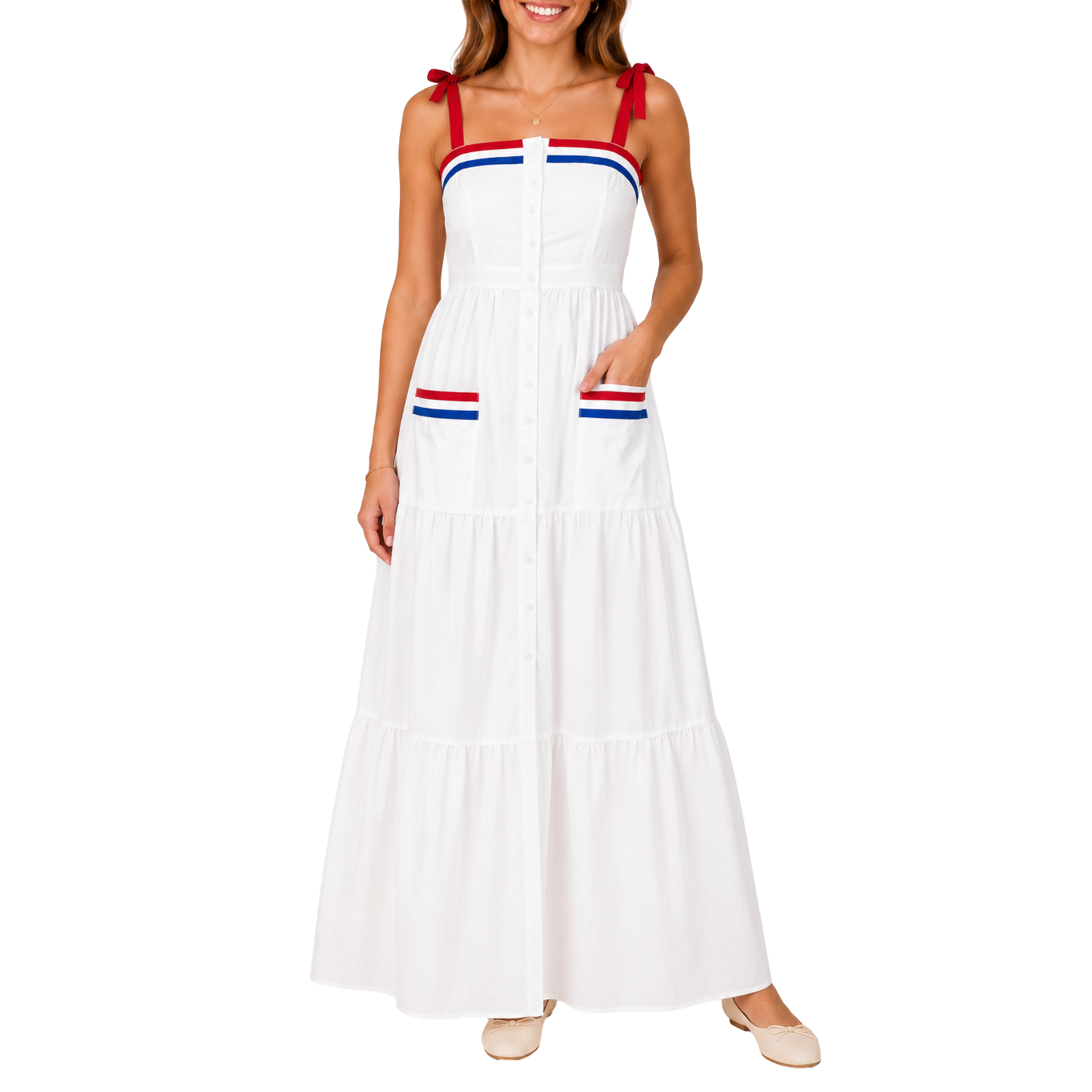 MIXED STRIPE MAXI DRESS WHITE