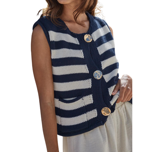 STRIPED SWEATER TANK NAVY/CREAM