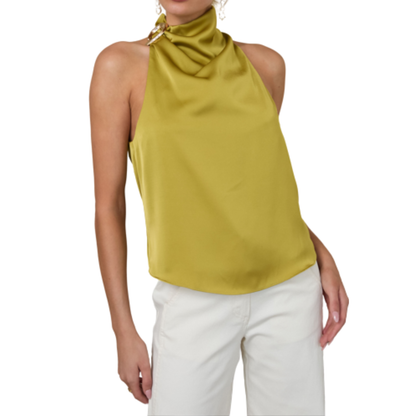 SATIN HALTER TOP CHARTREUSE