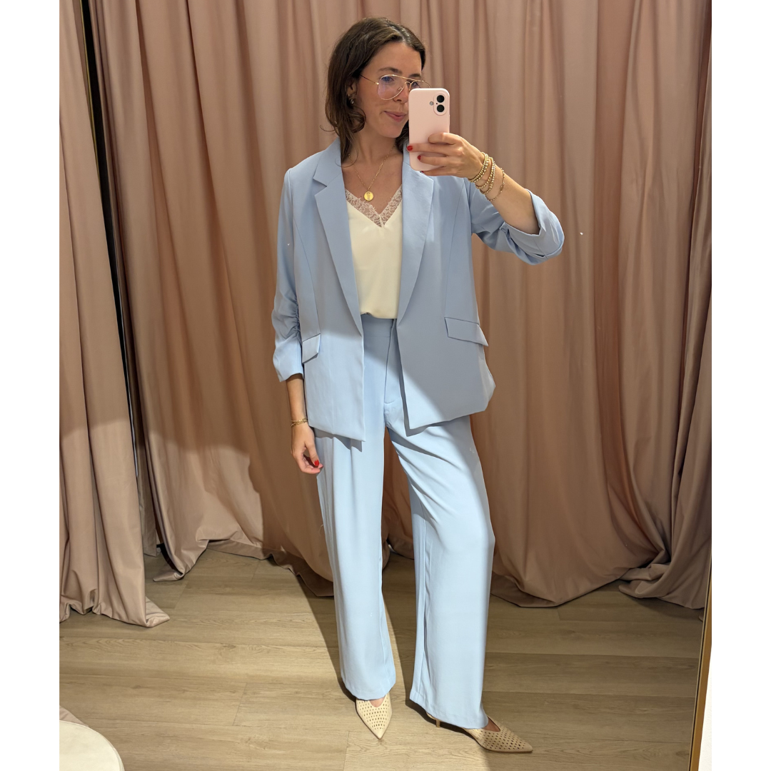 PLEATED WIDE LEG PANT BLUE