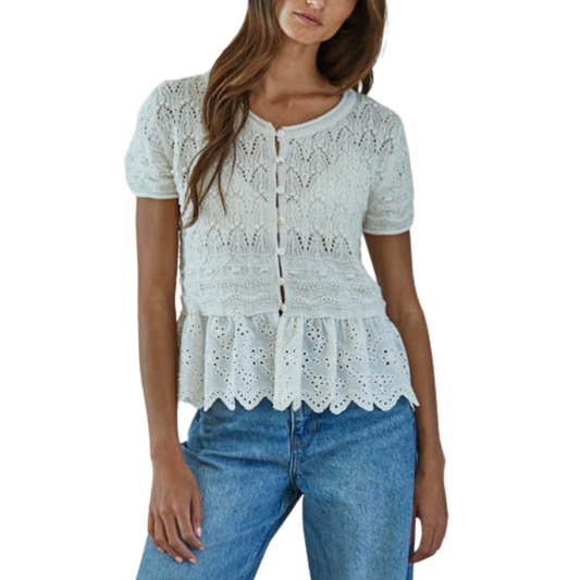 KARLY FLUTTER KNIT TOP IVORY
