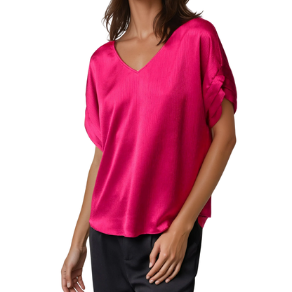 V-NECK BAND BLOUSE HOT PINK