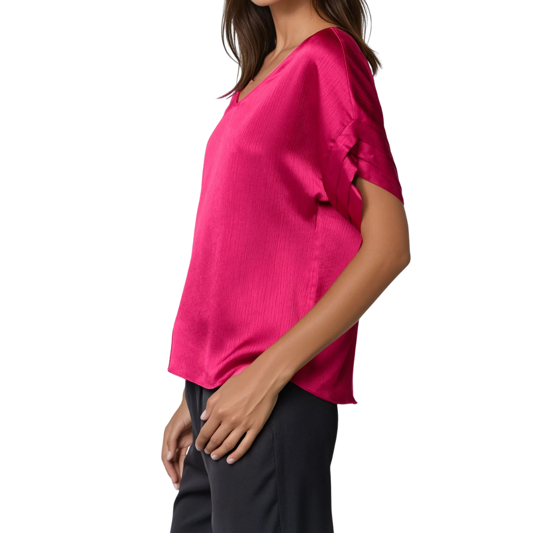 V-NECK BAND BLOUSE HOT PINK