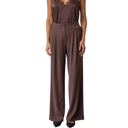 PLEATED WIDE LEG PANTS ESPRESSO