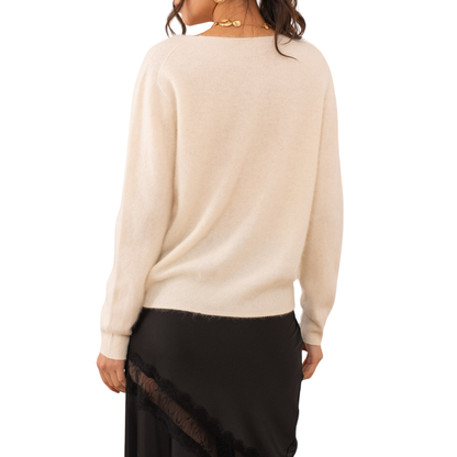 BRUSHED CASHMERE VNECK SWEATER ECRU
