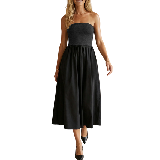TUBE TOP MIDI DRESS BLACK