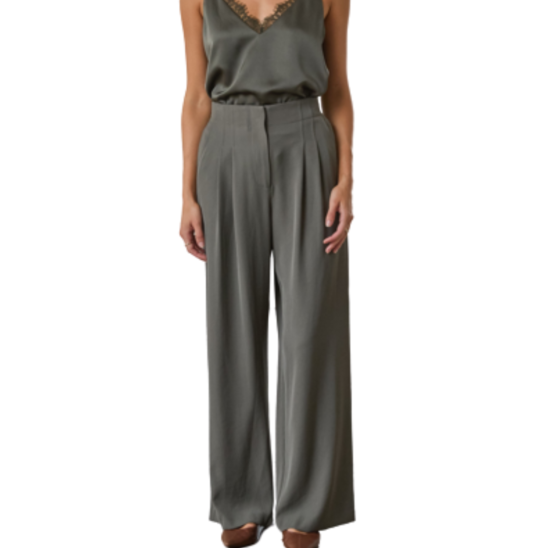 PLEATED WIDE LEG PANTS OLIVE
