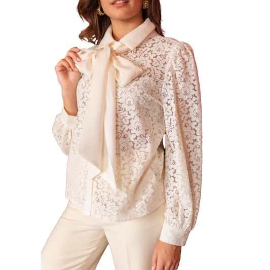 CHARLOTTE LACE BOW BLOUSE ECRU