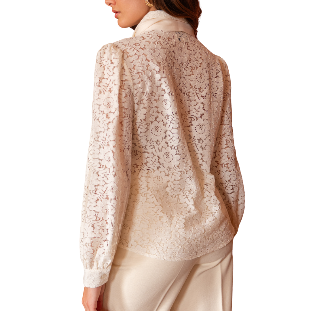 CHARLOTTE LACE BOW BLOUSE ECRU