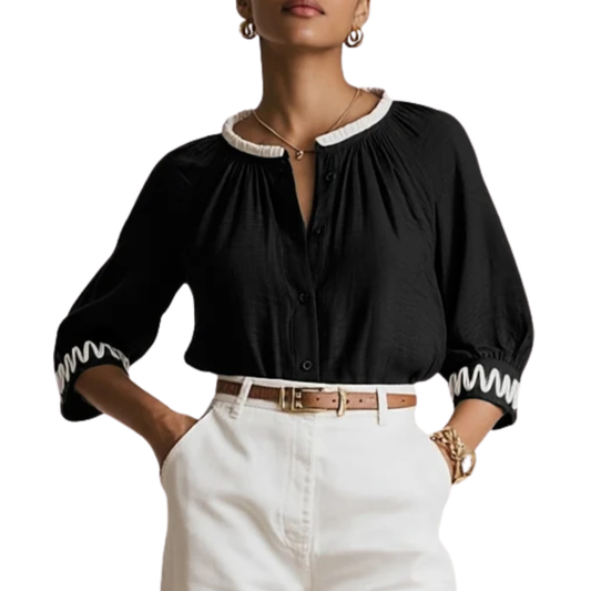 ABSTRACT POPOVER BLOUSE BLACK