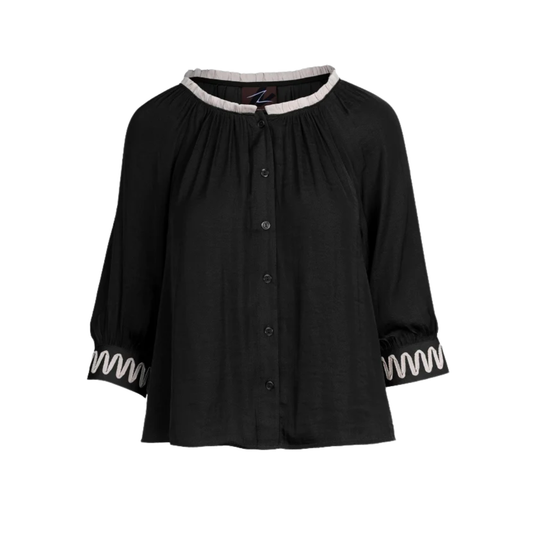 ABSTRACT POPOVER BLOUSE BLACK