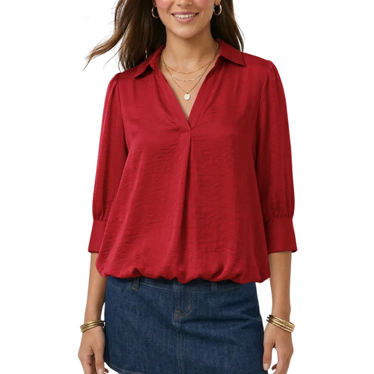 HI LO BUBBLE HEM BLOUSE RED