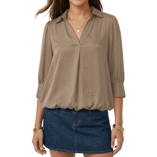 HI LO BUBBLE HEM BLOUSE KHAKI