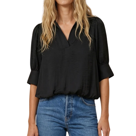 HI LO BUBBLE HEM BLOUSE BLACK