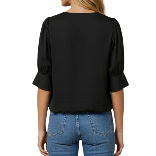 HI LO BUBBLE HEM BLOUSE BLACK