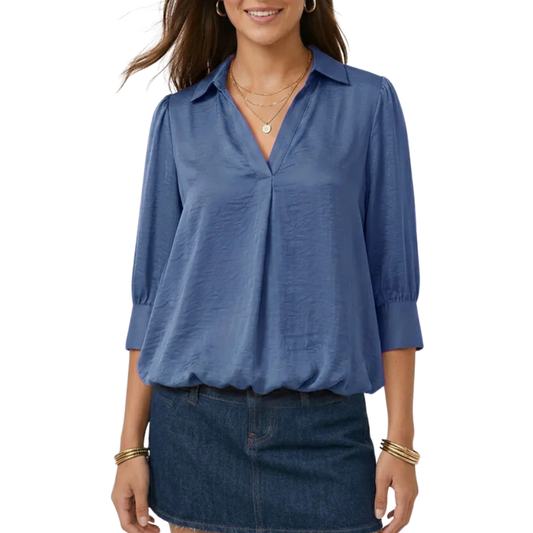 HI LO BUBBLE HEM BLOUSE DENIM