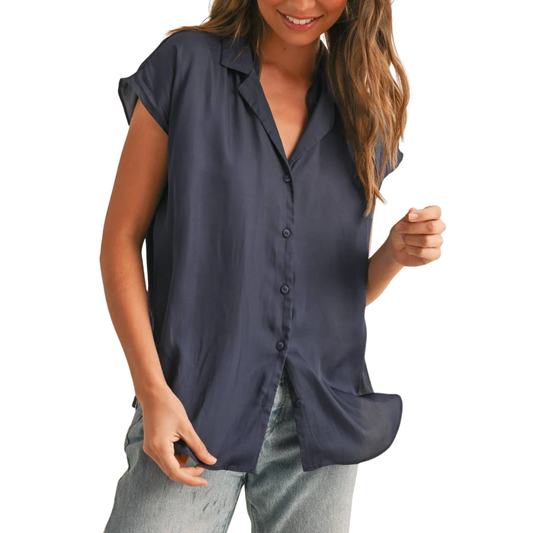CAP SLEEVE BUTTONDOWN SHIRT NAVY