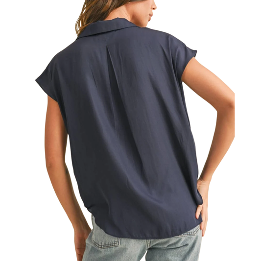 CAP SLEEVE BUTTONDOWN SHIRT NAVY