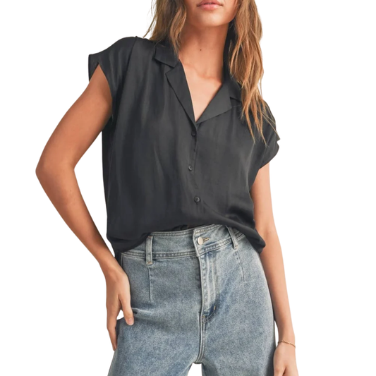 CAP SLEEVE BUTTONDOWN SHIRT BLACK