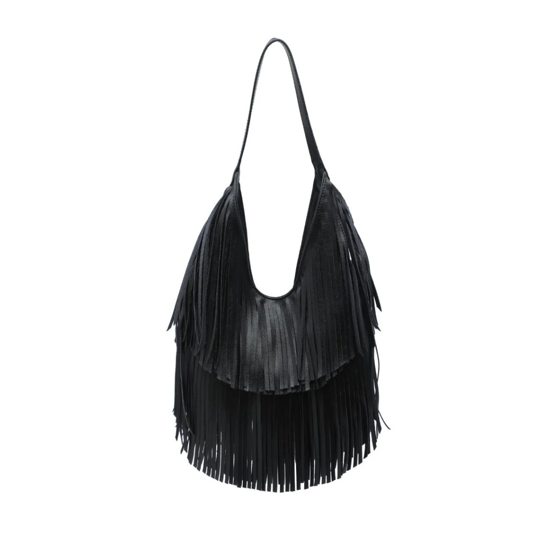STEVIE FRINGE HOBO BLACK