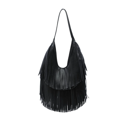 STEVIE FRINGE HOBO BLACK