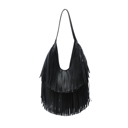 STEVIE FRINGE HOBO BLACK
