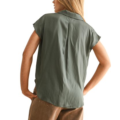 CAP SLEEVE BUTTONDOWN SHIRT DARK GREEN