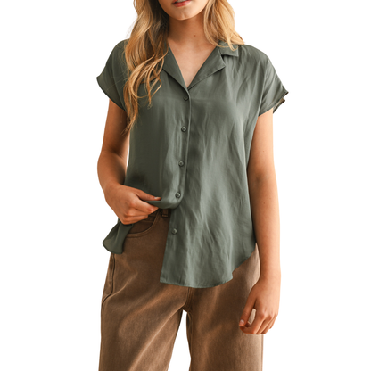 CAP SLEEVE BUTTONDOWN SHIRT DARK GREEN