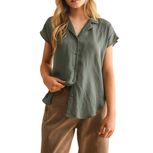 CAP SLEEVE BUTTONDOWN SHIRT DARK GREEN