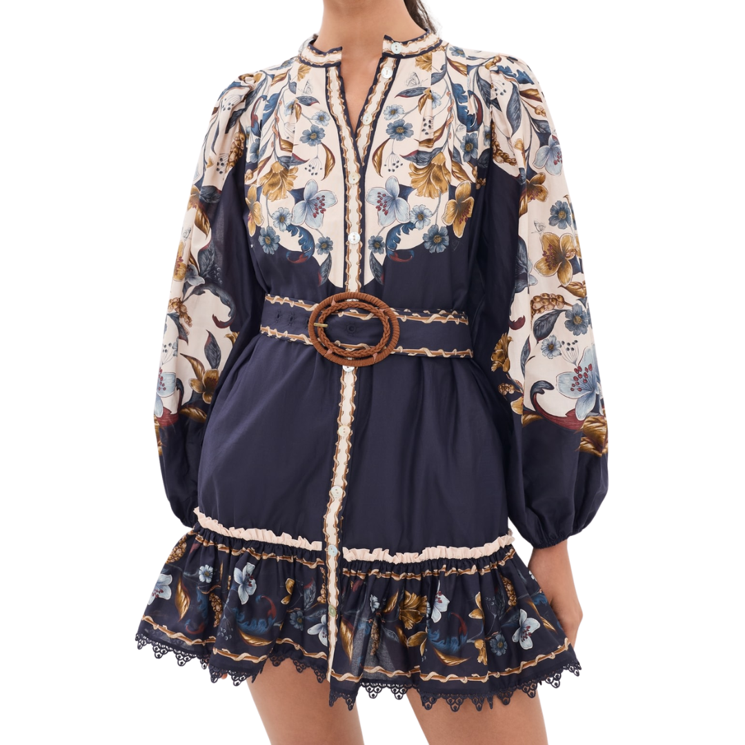 GOLDEN NATURE MINI DRESS NAVY BLUE