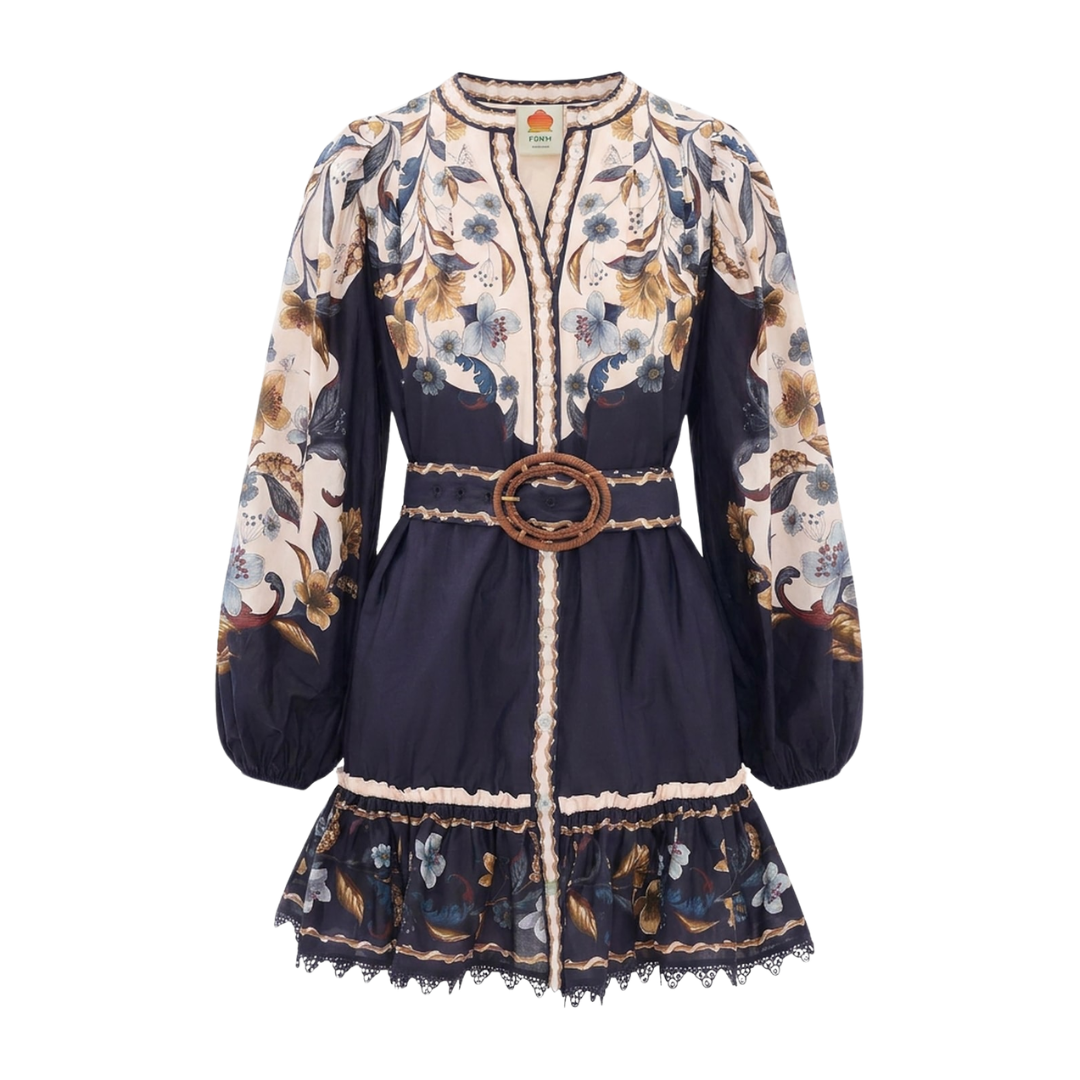 GOLDEN NATURE MINI DRESS NAVY BLUE