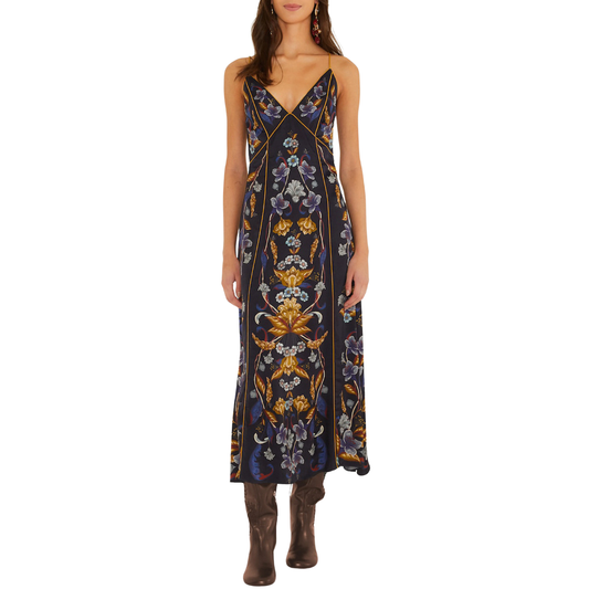 GOLDEN NATURE MAXI SLIP DRESS NAVY BLUE