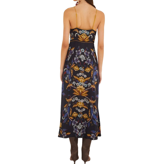 GOLDEN NATURE MAXI SLIP DRESS NAVY BLUE