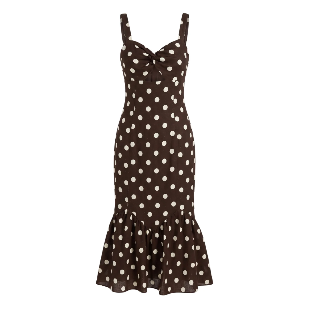 VEGA MIDI DRESS BROWN POLKA DOT