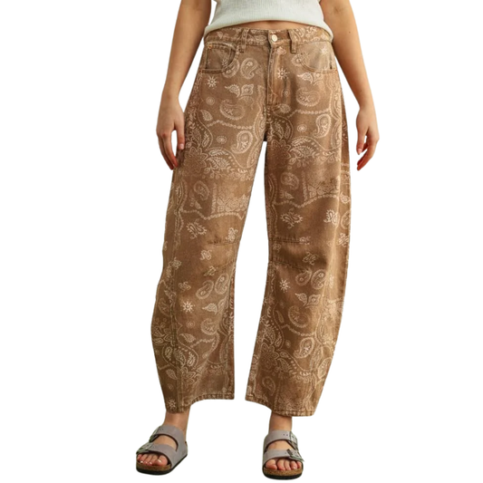 PAISLEY BARREL PANTS BROWN