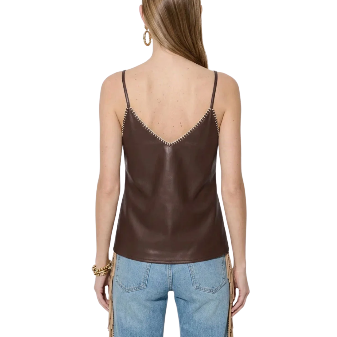VEGAN LEATHER WHIPSTITCH CAMI MILK CHOCOLATE
