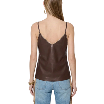 VEGAN LEATHER WHIPSTITCH CAMI MILK CHOCOLATE