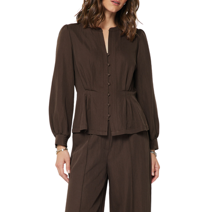 BELLA BUTTON UP PEPLUM TOP COCOA