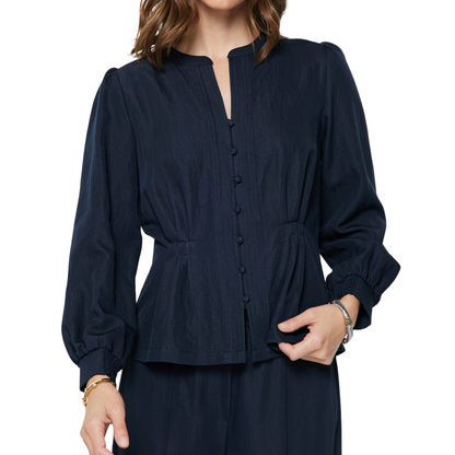 BELLA BUTTON UP PEPLUM TOP SLATE NAVY