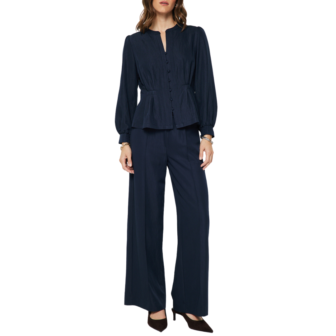 BELLA BUTTON UP PEPLUM TOP SLATE NAVY