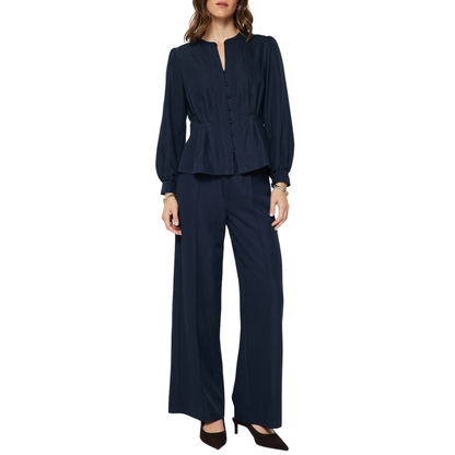BELLA BUTTON UP PEPLUM TOP SLATE NAVY